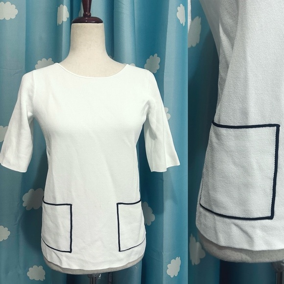 Vintage Madeline white top with graphic outlined pockets- M - Picture 5 of 6
